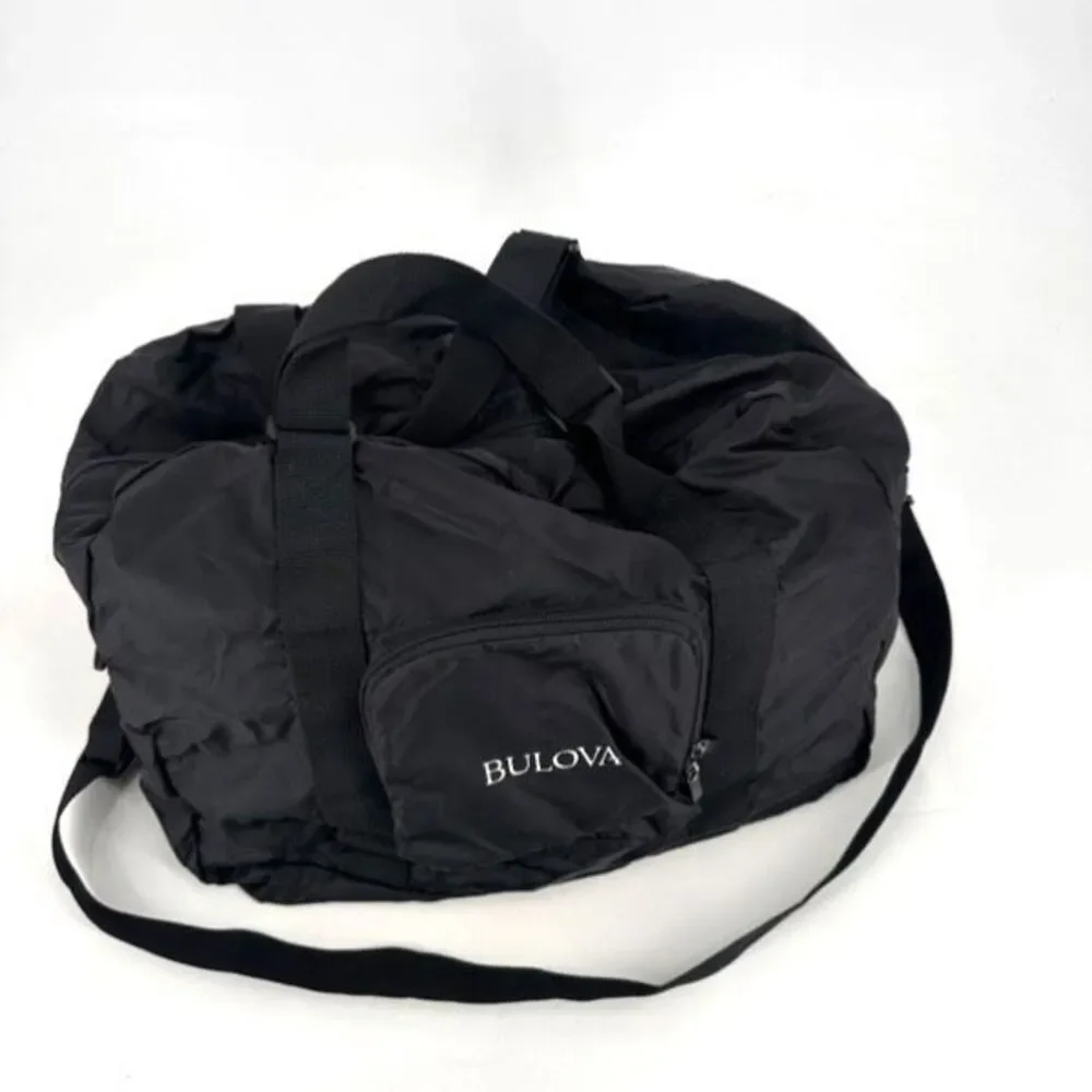 Vintage Bulova Men's Nylon Lightweight Weekender Travel Duffle‎ Bag Black Large